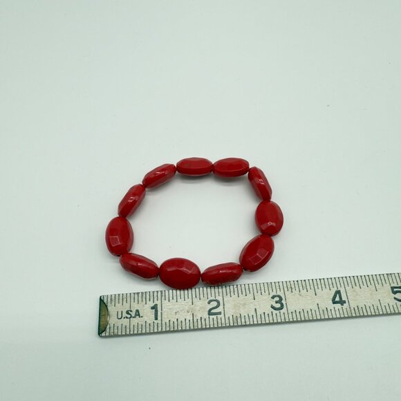 Vtg Multicolor Faceted Bead Stretch Bracelets Red Orange Pink Plastic Set of 5 - Picture 4 of 7